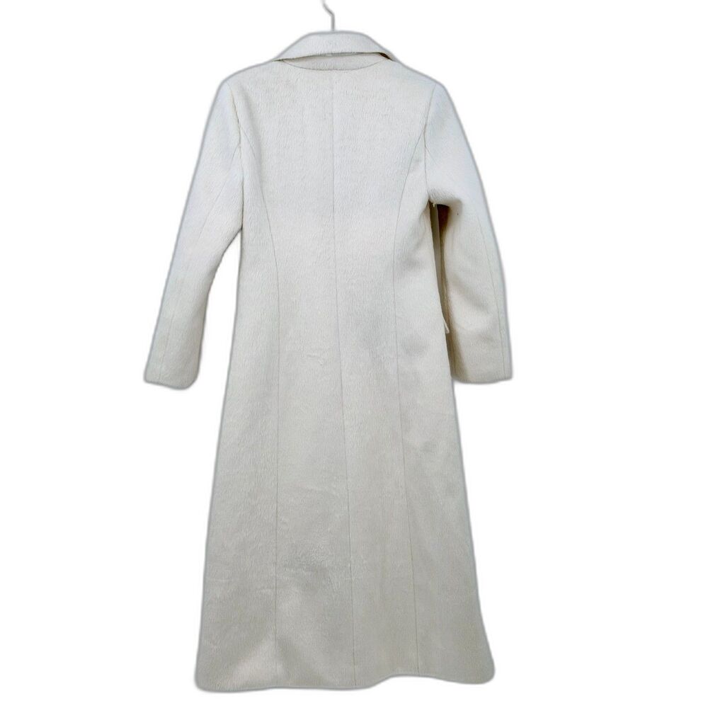 NWT MOTF Winter White Fuzzy Trench Coat Med Gold Wool Blend Glam Double Breast - Picture 3 of 12